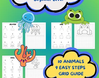 Come disegnare animali per bambini - Pacchetto digitale da scaricare, schede di disegno passo passo, 10 animali facili da stampare, PDF per imparare a disegnare per principianti