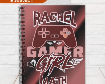Personalized Gamer Girl Journal - Custom Name Notebook Gift - Back to School -Spiral - Ruled Lines