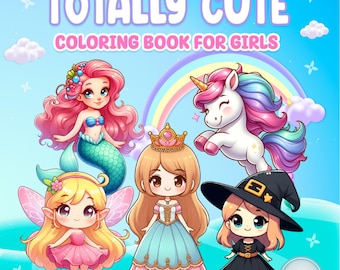 Girls Magical Coloring Book Printable, Unicorn Mermaid Princess Fairy Coloring Pages PDF, Cute Kids Fantasy Activity DIGITAL DOWNLOAD