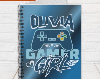 Personalized Gamer Girl Notebook - Custom Name Journal Gift - Back to School -Spiral - Ruled Lines
