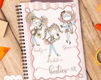 Personalized Besties Notebook for Girls – Custom Journal with Name – Coquette Back to School Gift - Girls Sibling Gift - Sister Journals