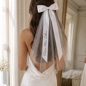 Personalized Future Mrs. Bridal Bow Veil | Custom Last Name Bachelorette Accessory