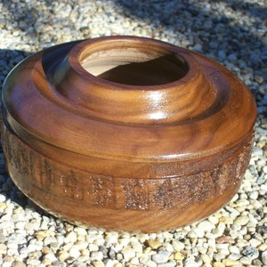 Hand-Turned American Walnut Bowl with Etched Panel