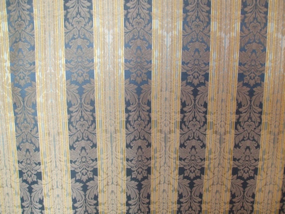 Elegant Gold And Blue Striped Upholstery Fabric Drapery Etsy