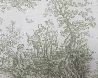 Sage Green and Cream Renaissance Toile Fabric, Drapery Fabric, Upholstery Fabric