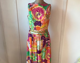 1960’s psychedelic maxi dress with jeweled belt