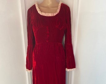 1960's red velour boho prairie dress