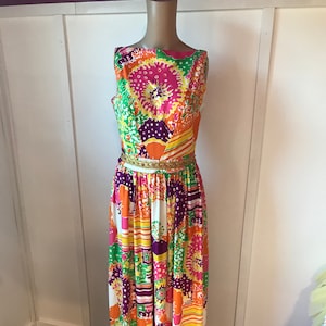1960’s psychedelic maxi dress with jeweled belt