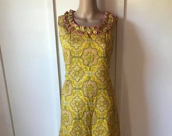 1960's mustard and pink shift dress