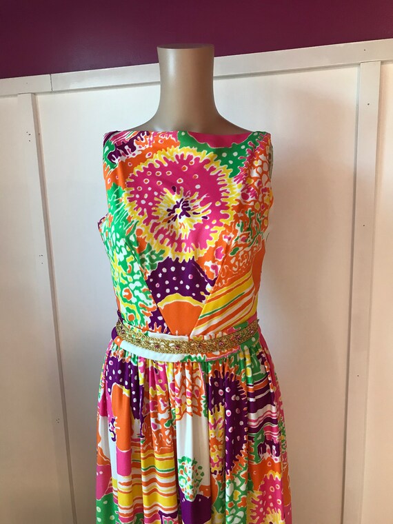 1960’s psychedelic maxi dress with jeweled belt - image 3