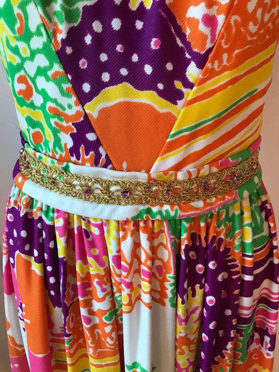 1960’s psychedelic maxi dress with jeweled belt - image 4