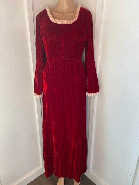 1960's red velour boho prairie dress