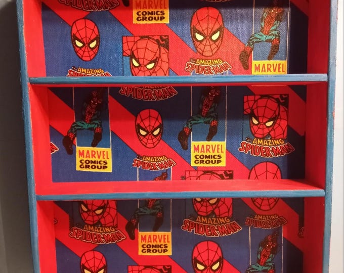 Spider Man Library Display Handcrafted Spider-man Themed Wall Display Shelf, Painted Red and Blue ...