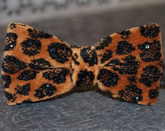 Jungle Romance Velvet Leopard Bow Tie with Swarovski Crystals