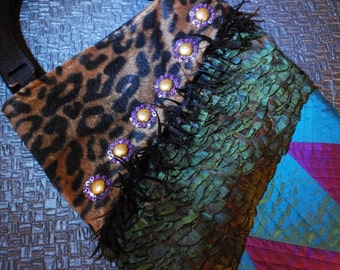 Leopard Couture Feathered Tote Bag- ONE OF A KIND