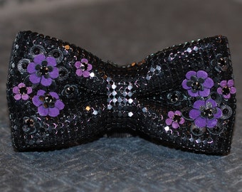 ChainMail adjustable strap Bow Tie with Suede Flowers