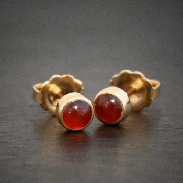 14K Gold Carnelian Post Earrings