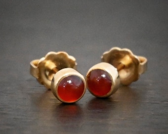 14K Gold Carnelian Post Earrings