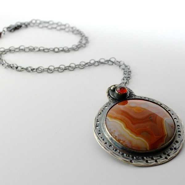 Hills Agate Stone Sterling Silver  Necklace Handmade One of a Kind Wild Prairie Silver Jewelry