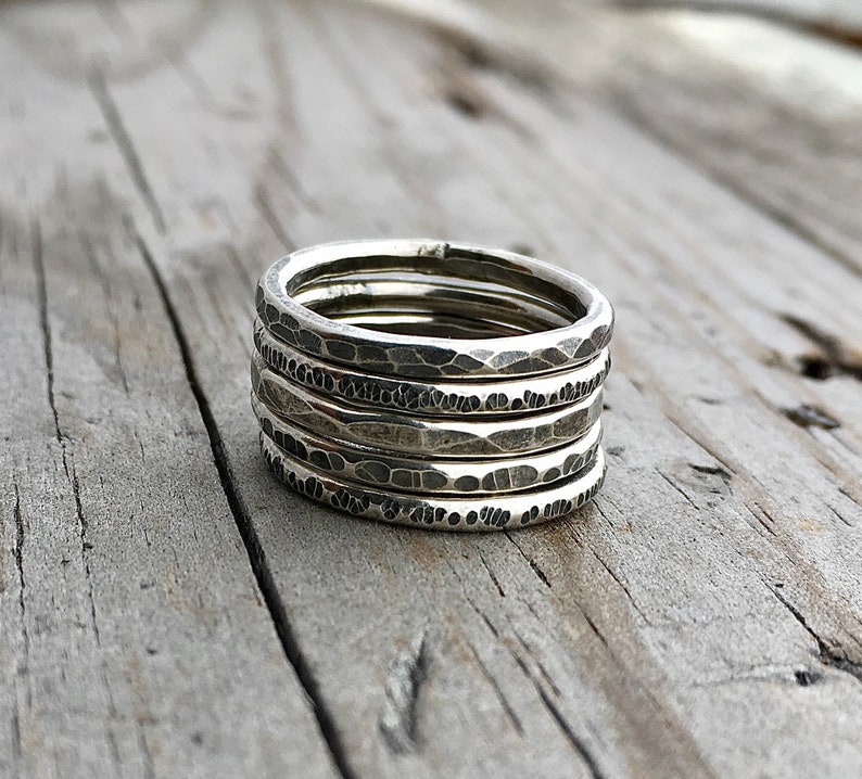 Sterling Silver Stackable Rings Handmade Rustic Stanking Bands Etsy