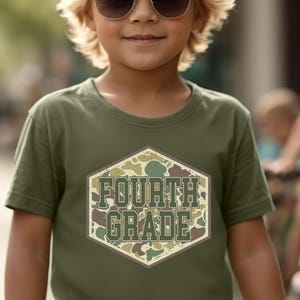 Retro Camo Fourth Grade T-Shirt: First Day School Tee