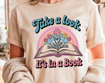 Retro Book T-Shirt: Floral Rainbow Librarian Gift