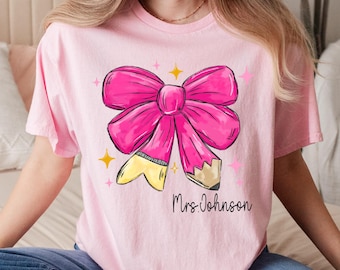 Retro Pencil Bow Teacher Sweatshirt: Personalized Back To School Gift
