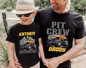 Custom Monster Truck Birthday Boy Shirt: Pit Crew Family Matching Tee