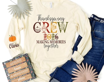 Thanksgiving Crew Long Sleeve 2026 Shirt, Personalized Family Matching T-Shirts, Fall Holiday Outfit