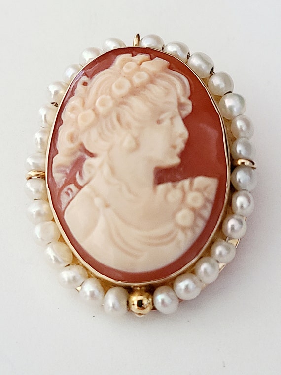 Vintage Italian Shell Cameo Pin/Pendant (Signed) - image 1