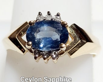 VINTAGE Ceylon Sapphire/Diamond Ring