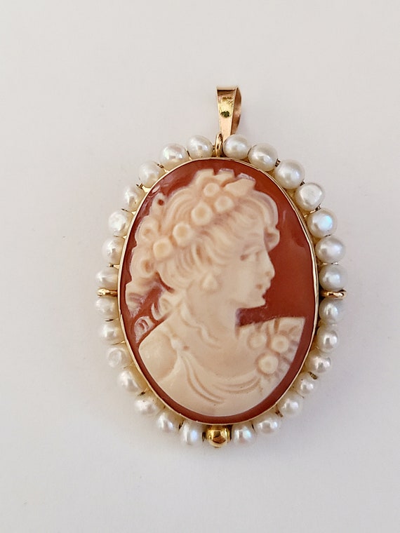 Vintage Italian Shell Cameo Pin/Pendant (Signed) - image 2