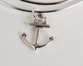 Anchor charms. QTY 4+. silver plated. For adjustable bangles, earrings, pendants. ocean, boating, nautical, yachting, summer (26-18)
