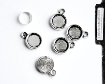 Round Bezel setting (parallel loop)  w/ optional glass dome, 8mm, antiqued silver, qty 10 - for charm bracelets, earrings, stamping  (27-9)