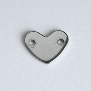 Heart connector stamping blank, stainless steel, flat, 2 holes, 11x14mm, qty 4+, for bracelets, custom hand stamped jewelry  (WD7-1h)