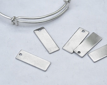 Stainless Steel Stamping Blank Tag, 25mm x 9mm rectangular. For engraving, hand-stamped jewelry, initial charms. Blank tag. (WD7-1c)