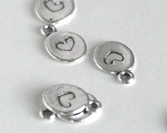 HEART stamped oval charm, antique silver plated 8x14mm, recessed heart can be filled w/ resin. Valentines love  bracelet. QTY 20+ (yb91)