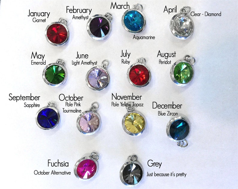 Birthday Dangle charms for bracelets earrings Glass in beautiful silver pendant setting 18mm designer birthstone rivoli crystal charms