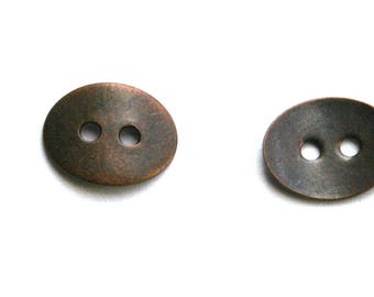 Antiqued Copper Button Clasp for Leather Wrap Bracelets, QTY 20 Curved, Small 15mm, Hole 2mm. Rustic. Fits 1.5mm  leather cord (3-3)