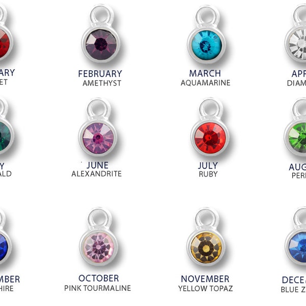 STAINLESS STEEL birthstone charms. Silver steel color. Thick deep bezel setting. 6mm. Tarnish free-will not wear-Glass stone. Birthday (WD2)
