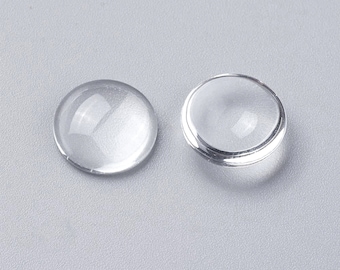 12mm glass cabochon - crystal clear glass domed round cab for photo jewelry. 25-pack. About 4mm tall. High quality glass.