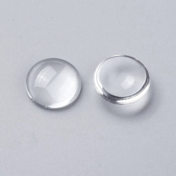 12mm glass cabochon - crystal clear glass domed round cab for photo jewelry. 25-pack. About 4mm tall. High quality glass.