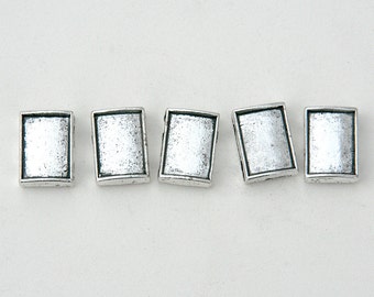 Stretch Bracelet slider bezel settings -10x13mm  fill with collage, photos.  Rectangle slide blanks - use with resin. Antique silver (CD)