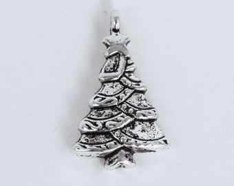 Christmas Tree Christmas charms. QTY 4+. Antiqued silver plated. For bangles, pendant, earrings, pendants. add-on charms. Holiday (26-16)