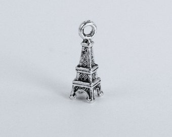 Eiffel Tower charm. Small 15mm. QTY 4+. Antique silver plated. For bangles, pendants. add-on charms. Travel, wanderlust, Paris France (1-9b)