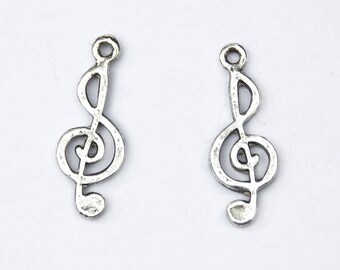 Music charm G-clef Treble clef charms. Antique silver plated, for bracelets, pendants, earrings. Musicians, music theme music notes. (1-13a)