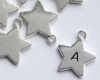 Star charm, large, thick silver tone metal alloy. 19x16mm. Good stamping blank. QTY 10+. Necklaces, bracelet Astronomy, graduation Christmas
