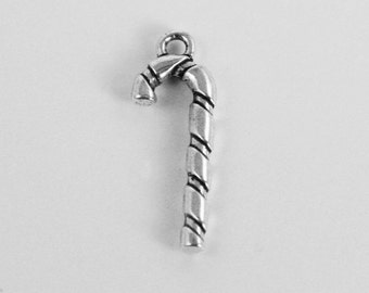 Candy Cane Christmas charms. QTY 4+. Antiqued silver plated. For  bangles, earrings, pendants. add-on charms. Winter Holiday (2-7)