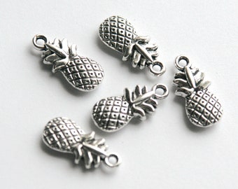 Pineapple charms- antiqued silver plated-  for bracelets, earrings, pendants. QTY 5+. Hawaii, welcome, friendship, hospitality fruit (1-24a)