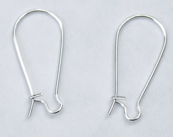 Kidney ear wires,  loop earring hooks with closure, 50 pieces, Shiny Silver-plated brass, lead free.  Approx. 24mm. 25 pairs. (27-3)